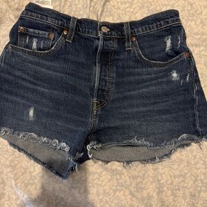 Levi's Dark Blue Distressed Jean Shorts